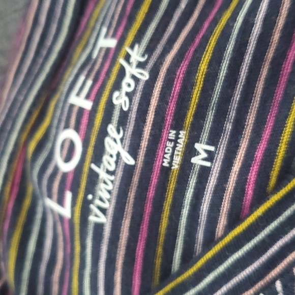 Loft Vintage Soft Rainbow Striped Puff Sleeve Top Woman M - Picture 5 of 8